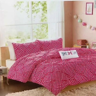 Mi Zone Hot Pink Polka Dot Ruched Full Queen Bed Comforter & Shams Set + Pillow • $79.88