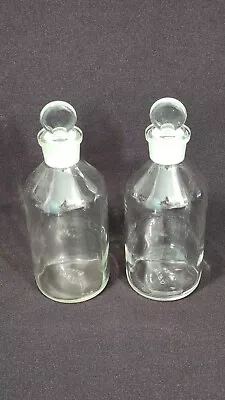 2 Vtg Vitro 20 Oz. Apothecary/Pharmaceutical/Laboratory Glass Bottles W/Stoppers • $29.99