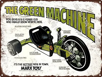 1976 Marx Toys GREEN MACHINE Big Wheel Metal Sign 9x12  A338 • $24.95