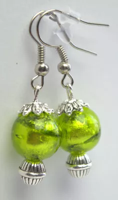 Venetian Murano Glass Earring Green Earrings Italian Earrings Christmas Gift   • $14