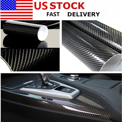 5D High Gloss Black Carbon Fiber Vinyl Automotive Car Wrap Film Interior 12x60  • $10.65