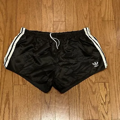 80s Adidas Shiny Sprinter Shorts Black/White Size D7 0841 West Germany | US SZ L • $99.99