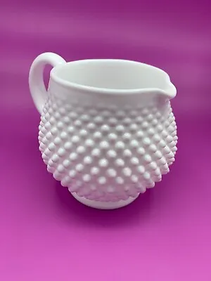 Vintage Fenton Hobnail Milk Glass White Squat Jug Pitcher Vase 5  - 1960s • $29.99