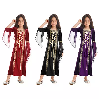 Kids Girl's Renaissance Costume Medieval Dress Up Halloween Cosplay Retro Gown • $32.66