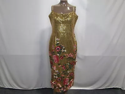 Marchesa Notte Womens US 10 Sequin Flower Dress Gold • $102.50