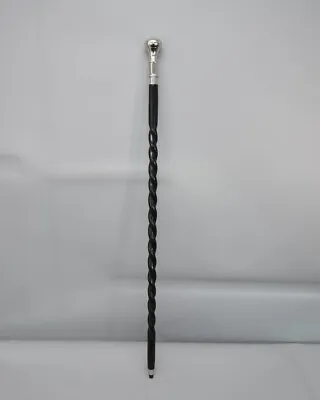 Elegant Walking Stick Twisted Cane Wood And Metal Black And Silver Designer • $37.80