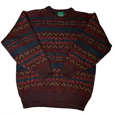 Vintage Funky Knitted Jumper UK Medium Red Pattern Sweater Wool Blend Sleeve Can • £21.99