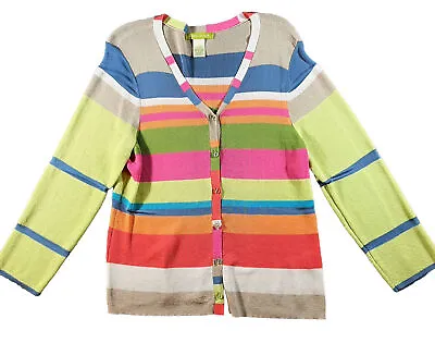 SIGRID OLSEN Sweater Womens Large Multicolored Striped Button Front Cardigan NEW • $21.70