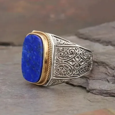 Handmade Turkish Lapis Lazuli Ring Retro Ancient Silver Color Carved Men Rings • $15