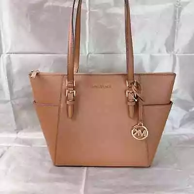 Michael Kors 35t0gcft7l Charlotte Large Saffiano Leather Tote Bag In Luggage • $139