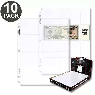 Lot Of 10 Sheets BCW 4 Pocket Currency Pages Binder Albums Modern Banknotes • $5.99