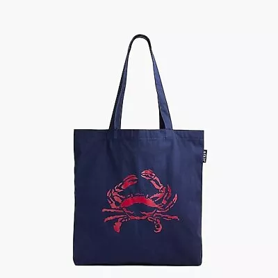 J Crew AH605 NWT Navy Everyday Canvas Tote 15  X 17  Beach Crab Nautical Theme • $8.99