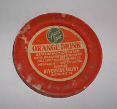 Riverside Dairy Matamoras PA. Green Spot Orange Drink Milk Cap Pike County • $4.99