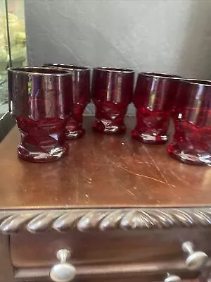 Anchor Hocking Glass  Water Glasses Set 5 RUBY RED Vintage GEORGIAN Pattern • $35