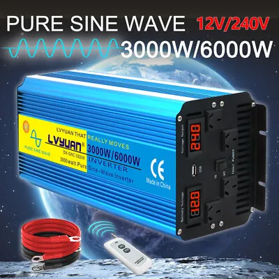 3000W 6000W Pure Sine Wave Power Inverter 12V To 240V Converter Remote Control • $259.99