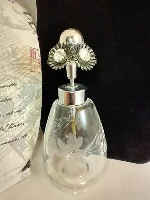 Vintage Cut Crystal Perfume Bottle With Rhinestone Flower Pump Lid • $9