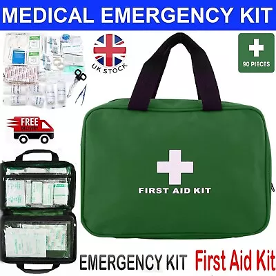 £9.45 • Buy 90Piece Medical First Aid Emergency Kit Bag Green Travel Home Car Taxi Workplace