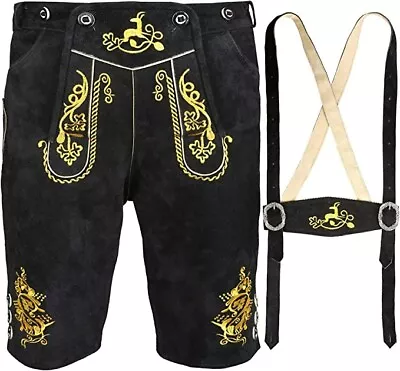 US Sz.32OktoberfestGermanyTrachtenSuede Lederhosenshorter W.Suspenders Bl. • $74.99