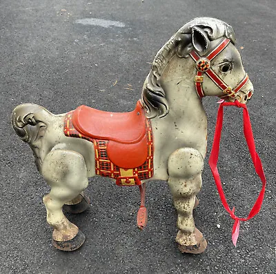 Antique Mobo Bronco Metal Horse By D. Sebel Childrens Riding Toy Plaid 30” Tall • $299.98