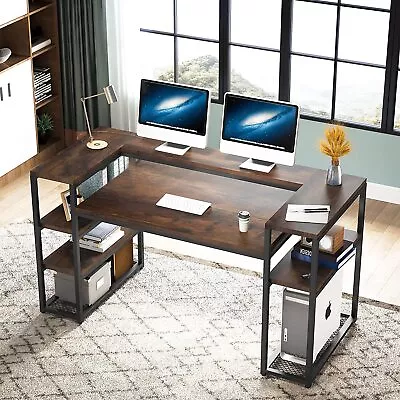 Industrial Office Computer Desk Workstation With Monitor Stand And Storage Shelf • $149.22