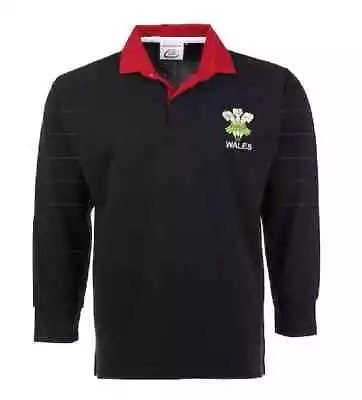 Wales Rugby Shirt BLACK Retro Classic Traditional Welsh Top All Sizes S - 5XL • £20.50