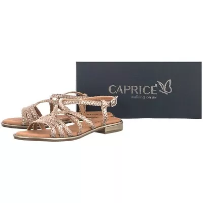 Caprice Sandals Shoes Size UK 5 Leather 2cm Heel Wide Fitting - Taupe Metallic • £32