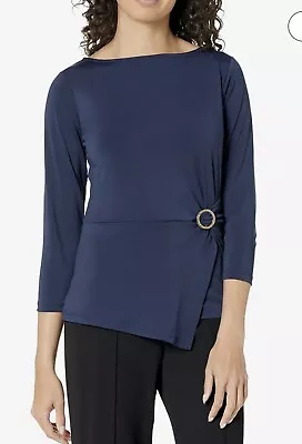 MICHAEL Michael Kors Women's Solid Twist 3/4 Sleeve Top Midnight Blue US M • $29.99