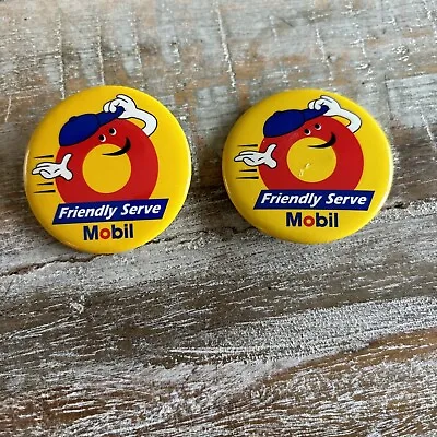 2 Vintage Mobil Oil Button O Friendly Service Gas Station Pin • $8