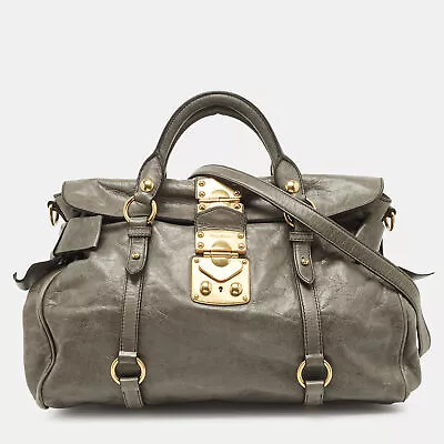 Miu Miu Grey Vitello Lux Leather Side Bow Bag • $252