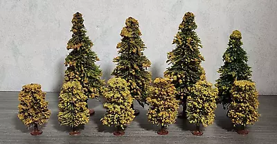 Vintage Lot Of 10 Bottle Brush Pine Trees Putz Train Display Germany Metal Base • $85