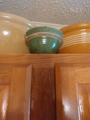 Monmouth Pottery Bowl Green Mixing Stoneware Glaze Ribbed Beehive Large • $95