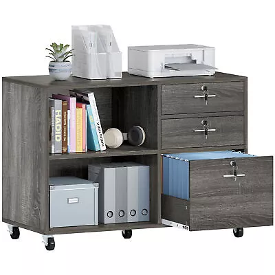 3-Drawer Wood File Cabinet W/Lock Mobile Lateral Filing Cabinet For Home Office  • $98.59
