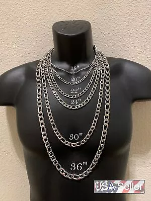 Silver Stainless Steel Figaro 16 -30  Women Men 3/4/5/7/9/10/12mm Chain Necklace • $7.79