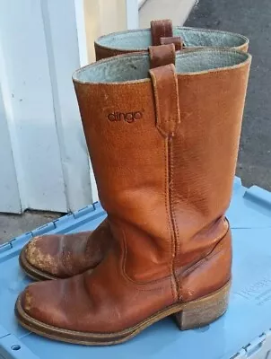 Vintage Dingo USA Style 7258 Campus Western Motorcycle Men Boots 9D Tan 1980's   • $81.98