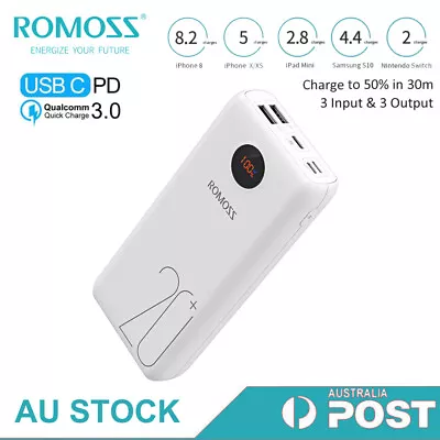 $34.19 • Buy ROMOSS 20000mAh PD QC3.0 Portable Power Bank 3A Fast Charge For IPhone Samsung