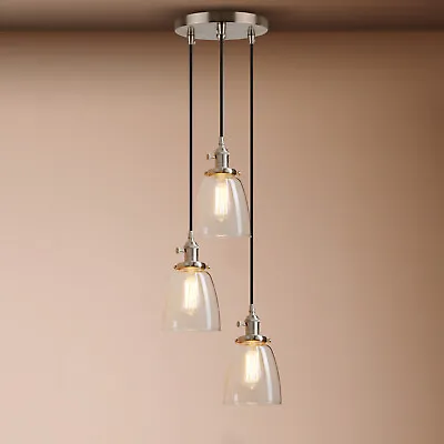£35.90 • Buy Cluster 1/3 Retro Industrial Lamp Cloche Glass Shade Loft Ceiling Pendant Light