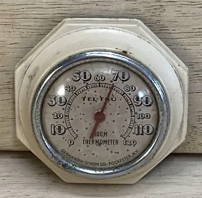 VINTAGE DOME GLASS Metal Tel-Tru Room Thermometer Germanow-Simon Co Rochester NY • $29.50