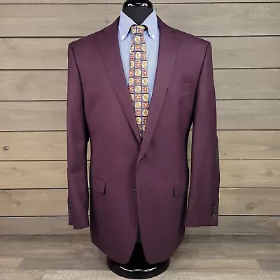 Van Heusen Blazer Mens 44L Purple Twill Sport Coat 2 Button Elbow Patch Casual • $58.95