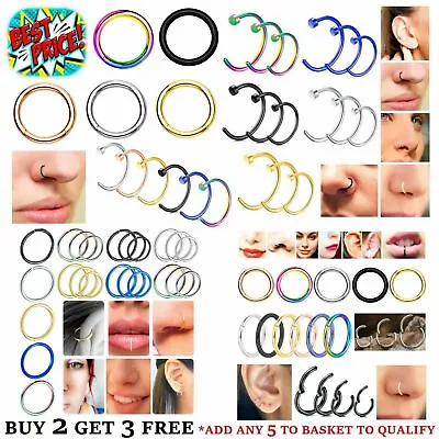 £1.99 • Buy Nose Ring Eyebrow Cartilage Septum Helix Lip Earring Hoop Clicker Fake Ear Cuffs