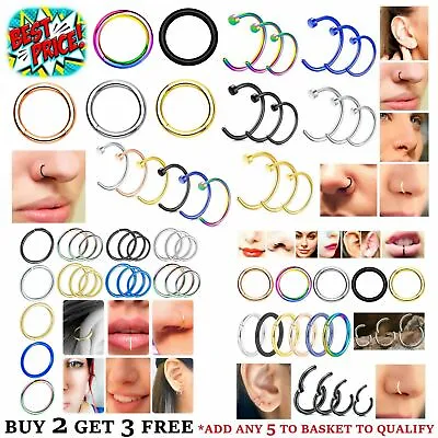 Nose Ring Eyebrow Cartilage Septum Helix Lip Earring Hoop Clicker Fake Ear Cuffs • £2.99