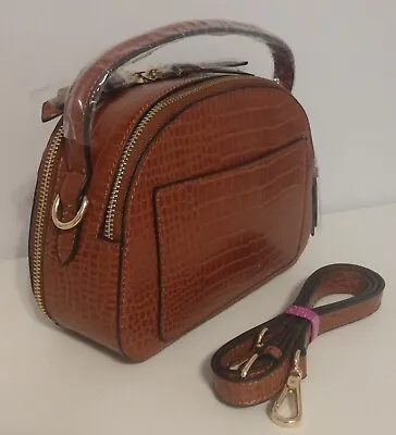Melie Bianco Crocodile Embossed Brown Bag Handle Strap & Zipper Closure - NEW • $33.27