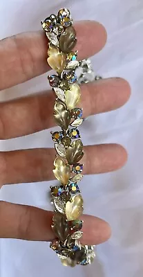 Vintage High End Designer Aurora Borealis Rhinestone Leaf Necklace By Lisner • $16.99