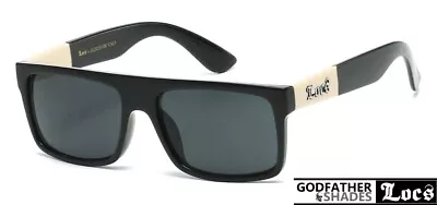 LOCS 91156 Black Sunglasses | Authentic Gangster Squared FLAT TOP W/ Ivory Arms • $9.95