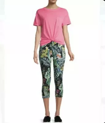 No Boundaries Womens Capri Leggings Tropical Leaves Floral Design Size Small New • $3.66