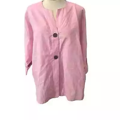 Ming Wang Pink 3/4 Sleeve Blouse Top  Linen Blend Size Large  • $29