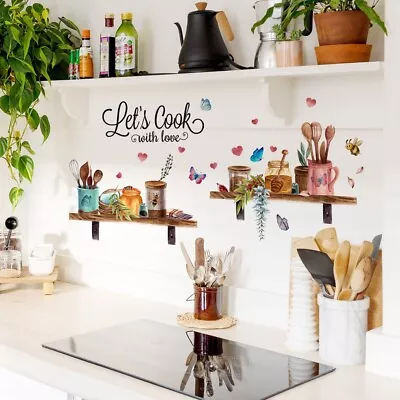 £6.39 • Buy Let's Cook With Love Wall Stickers Kitchen Dining Room Wall Decals Home Décor