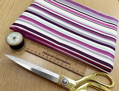 FABRIC REMNANT - Purple Pink Stripe Cotton Canvas Fabric - 1M Length • £8.99