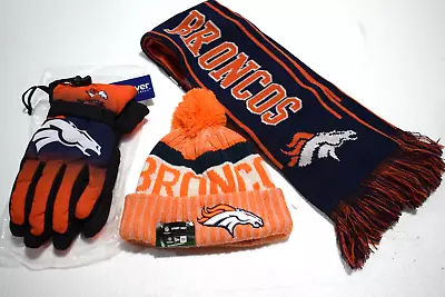 Denver Broncos Beanie Cap Warm Winter NFL Scarf Gloves Superbowl P-5 • $49.99