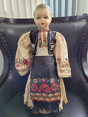 Antique Hungarian Ukranian Folk Art Cloth Doll Matyo Embroidery Outfit 22  • $84.99