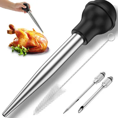 Turkey Baster Set Of 4 Stainless Steel Turkey Syringe Meat Marinade Injector Vv • £9.52